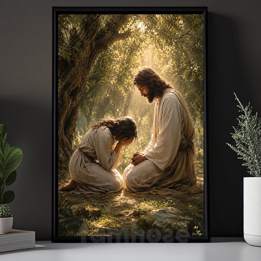 Vintage Jesus Canvas Painting, Where Silence Becomes Prayer Wall Art Decor, Poster Gift For Christians