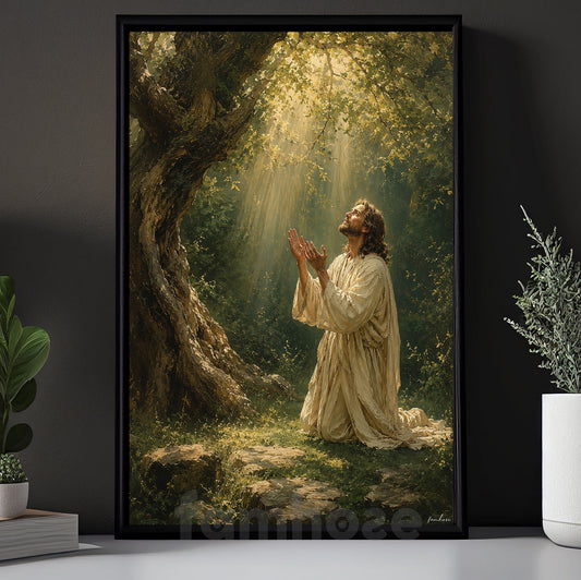 Vintage Jesus Canvas Painting, In The Quiet Garden He Prayed Wall Art Decor, Poster Gift For Christians (Copy)