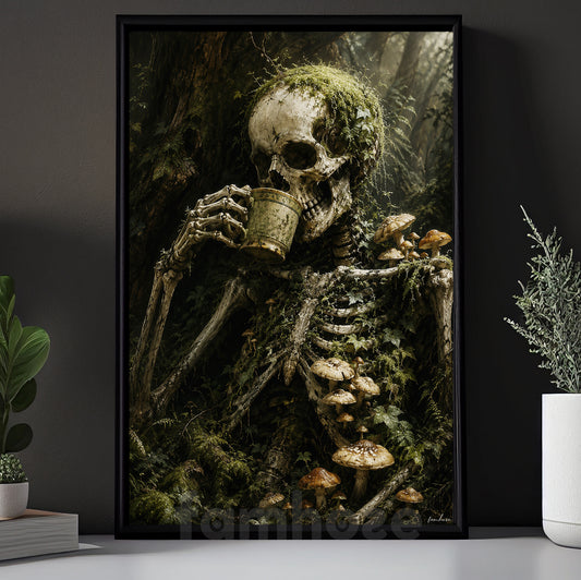 Vintage Skeleton Canvas Painting, In Silence Even Bones Rest Wall Art Decor, Poster Gift For Skeleton Lover