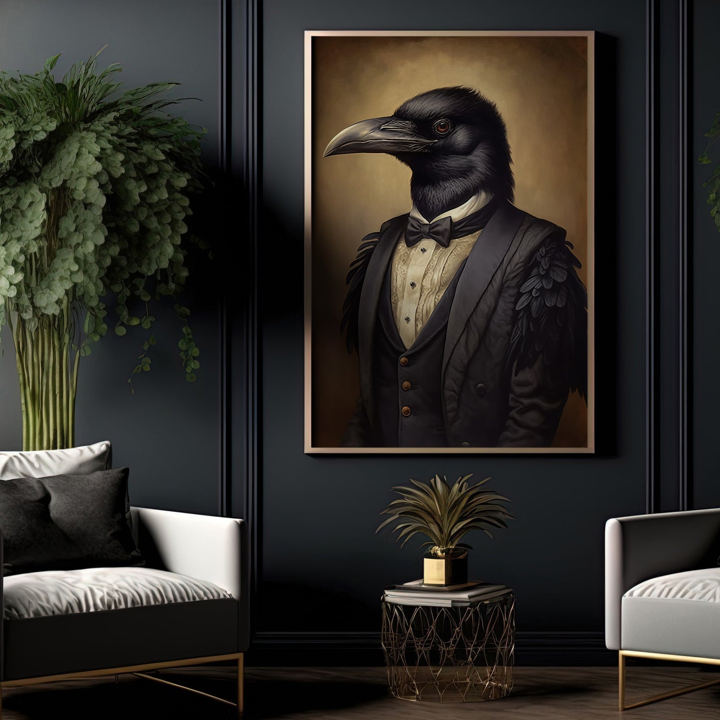 The Raven's Regalia, Victorian Raven Canvas Painting, Victorian Animal Wall Art Decor, Poster Gift For Raven Lovers