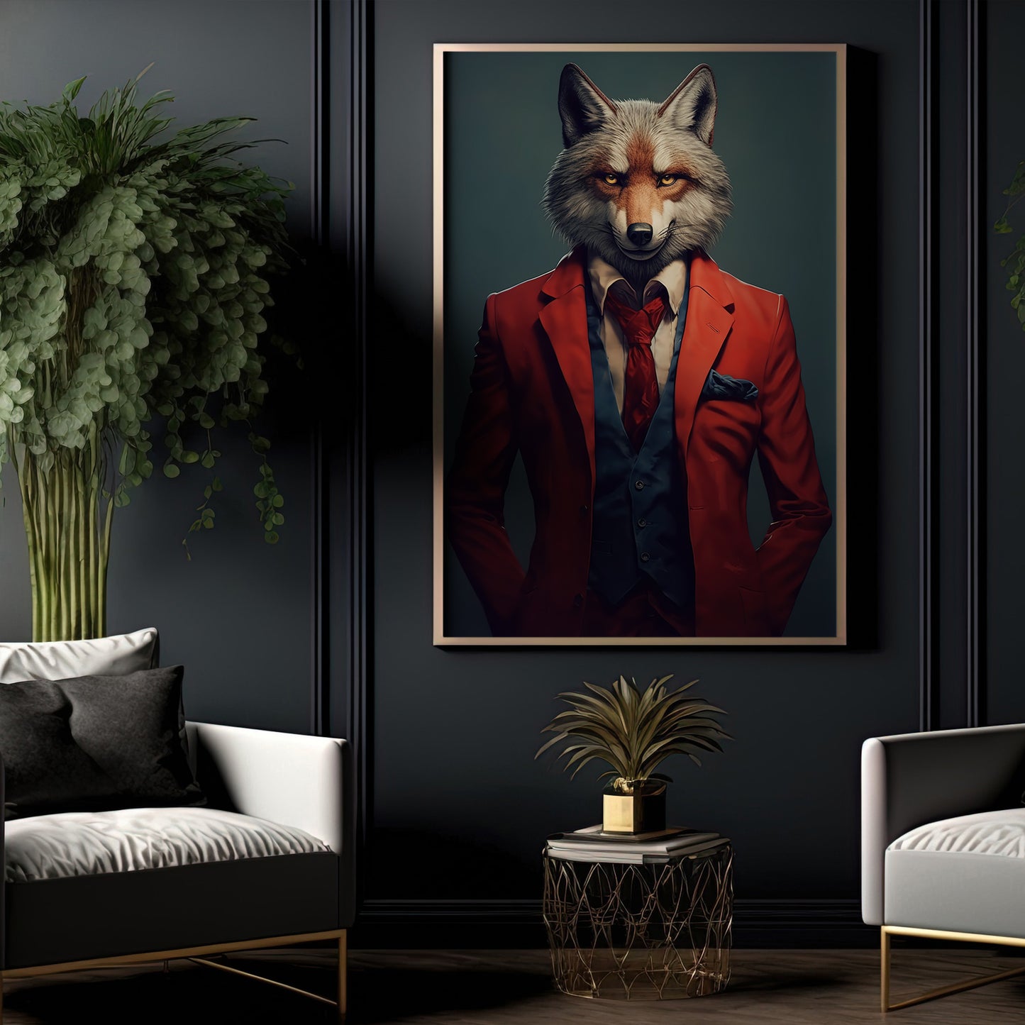 The Fox's Wardrobe, Victorian Fox Canvas Painting, Victorian Animal Wall Art Decor, Poster Gift For Fox Lovers