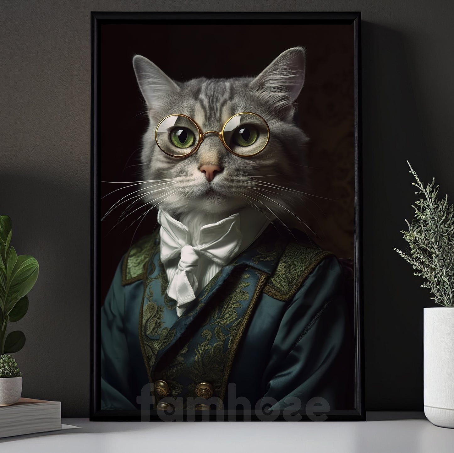 Victorian Cat Canvas Painting, Noble Cat Wall Art Decor, Poster Gift For Cat Lovers