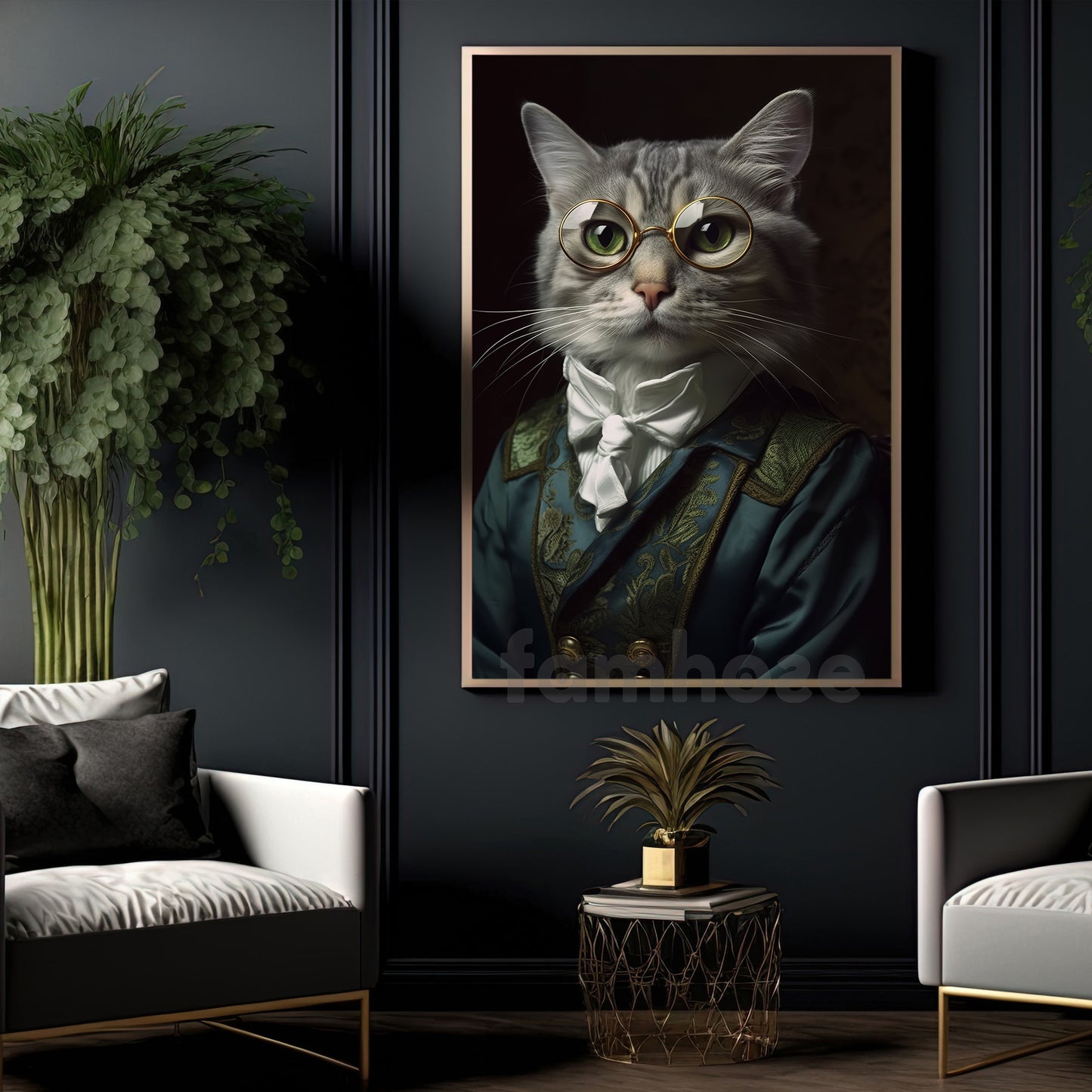 Victorian Cat Canvas Painting, Noble Cat Wall Art Decor, Poster Gift For Cat Lovers