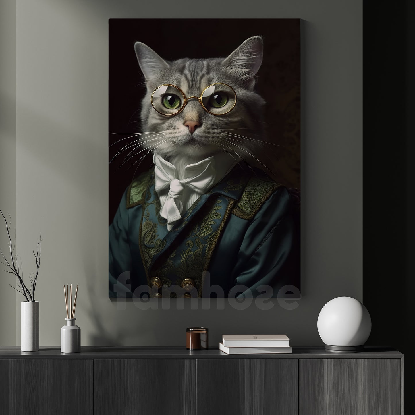 Victorian Cat Canvas Painting, Noble Cat Wall Art Decor, Poster Gift For Cat Lovers