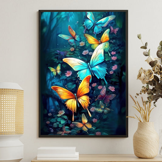 Beautiful Color Butterfly In The Forest, Butterfly Canvas Painting, Forest Wall Art Decor - Poster Gift For Butterfly Lovers