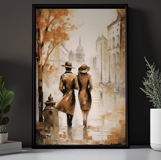 Autumn Promenade A Stroll Through Time, Valentine's Day Couple Canvas Painting, Love Wall Art Decor - Valentines Poster Gift