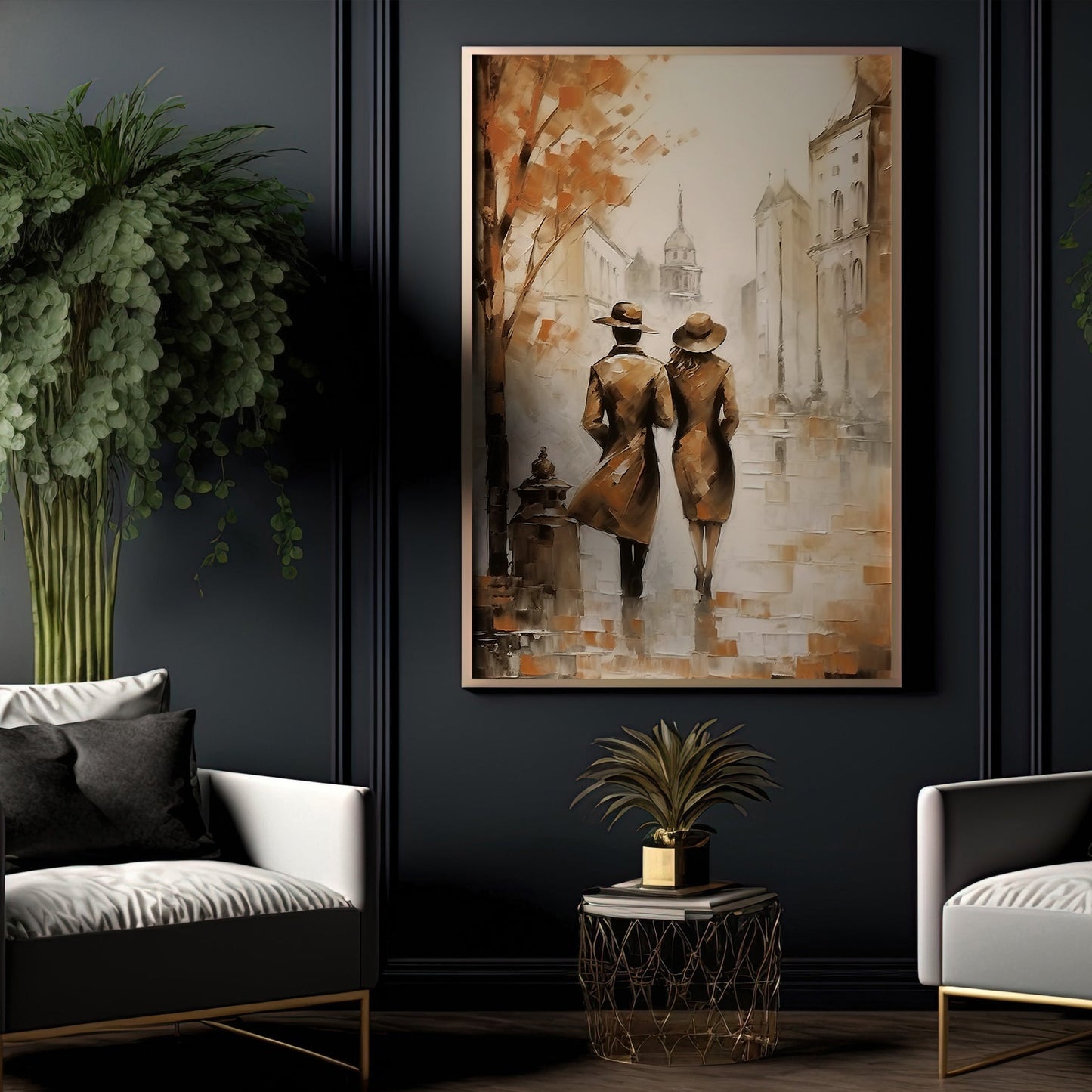 Autumn Promenade A Stroll Through Time, Valentine's Day Couple Canvas Painting, Love Wall Art Decor - Valentines Poster Gift