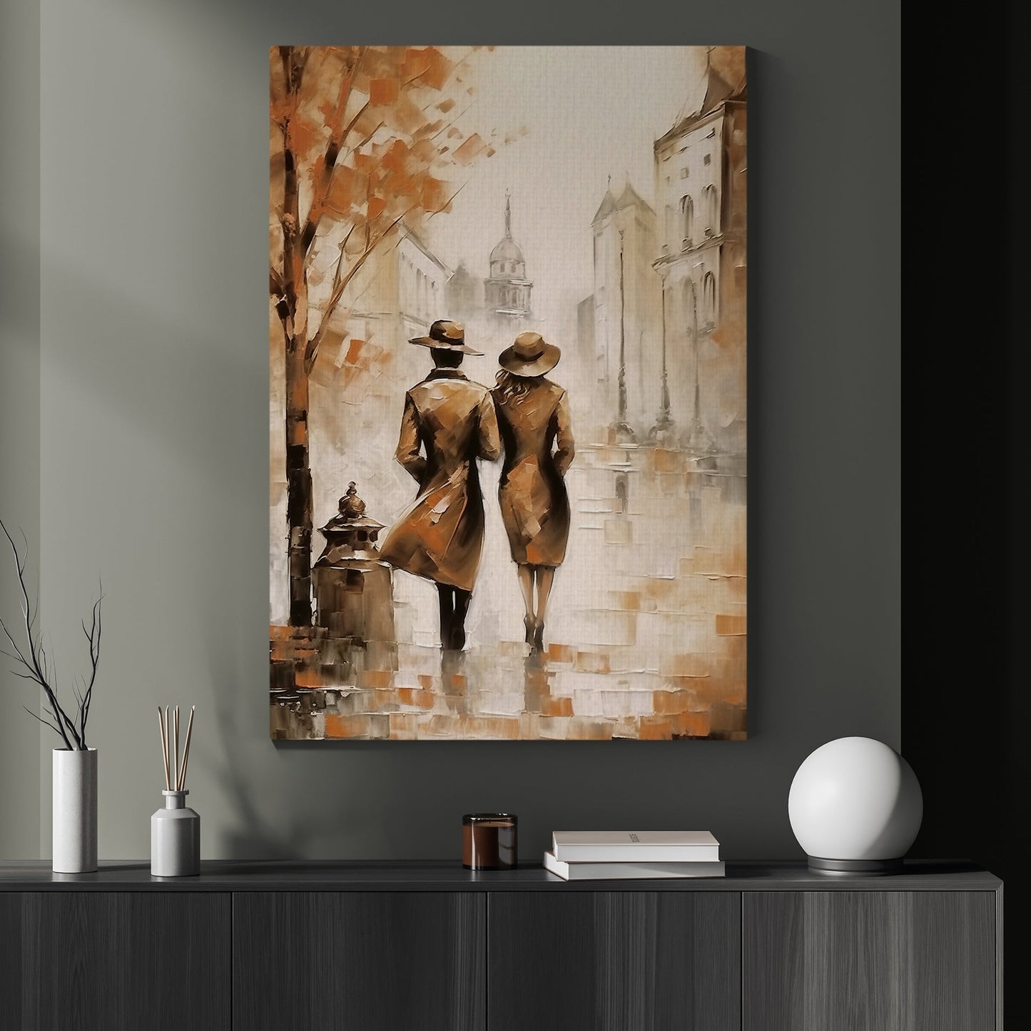 Autumn Promenade A Stroll Through Time, Valentine's Day Couple Canvas Painting, Love Wall Art Decor - Valentines Poster Gift