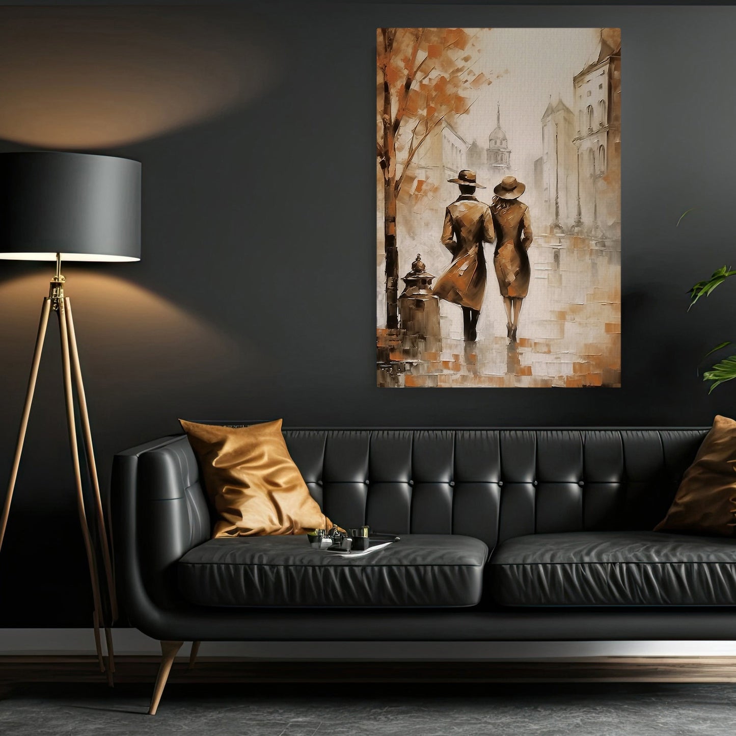 Autumn Promenade A Stroll Through Time, Valentine's Day Couple Canvas Painting, Love Wall Art Decor - Valentines Poster Gift