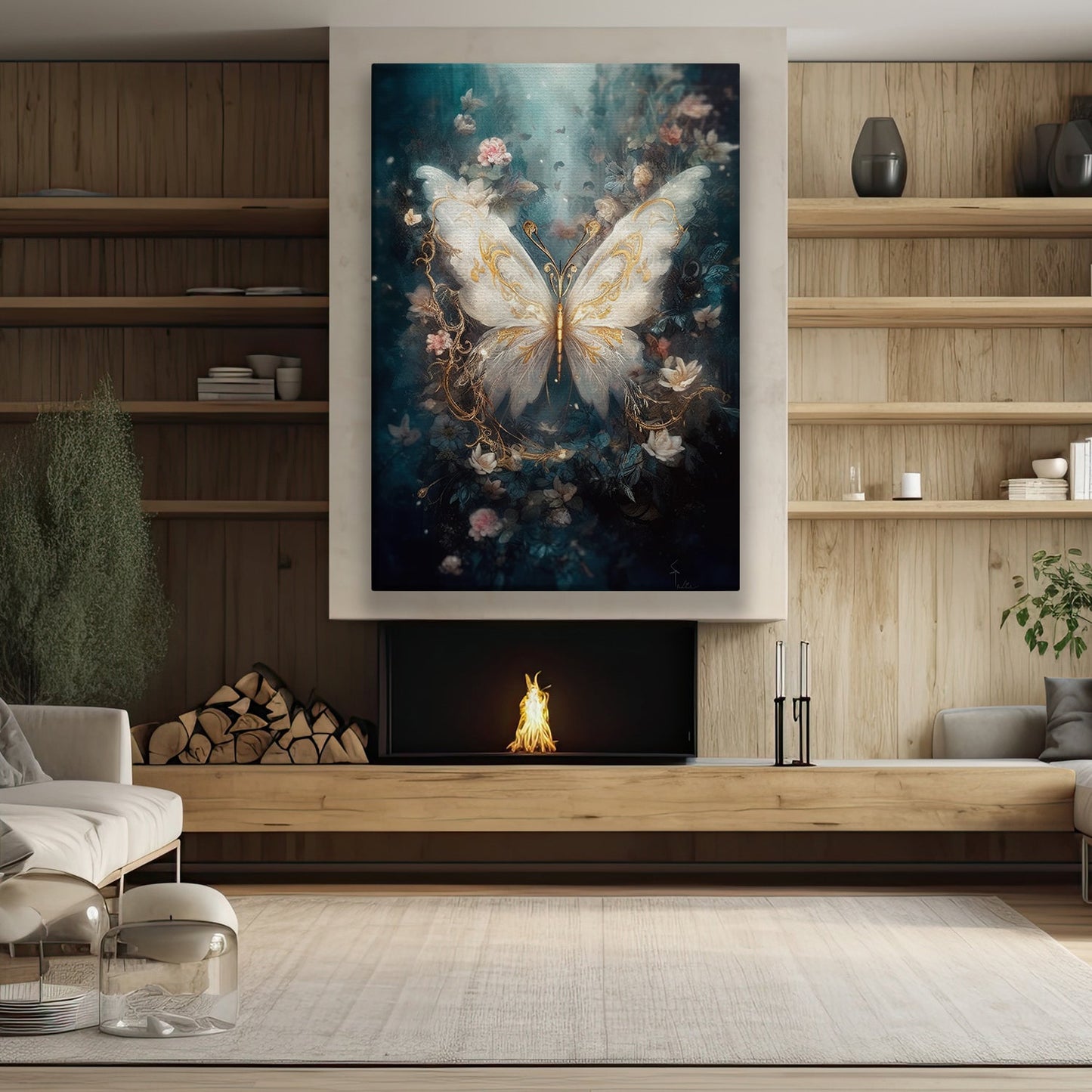 Nature-inspired Fantasy, Butterfly Canvas Painting, Forest Wall Art Decor - Poster Gift For Butterfly Lovers