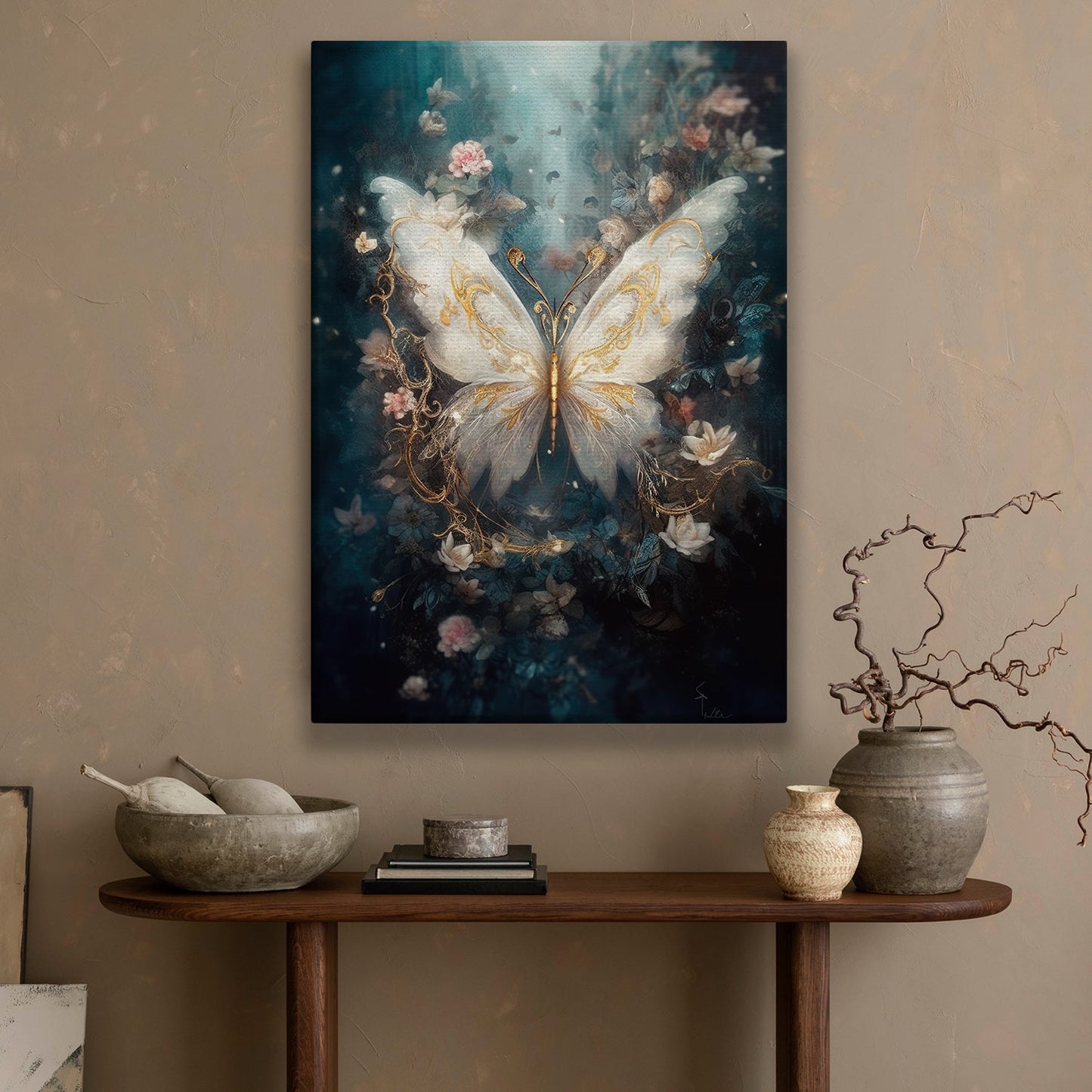 Nature-inspired Fantasy, Butterfly Canvas Painting, Forest Wall Art Decor - Poster Gift For Butterfly Lovers