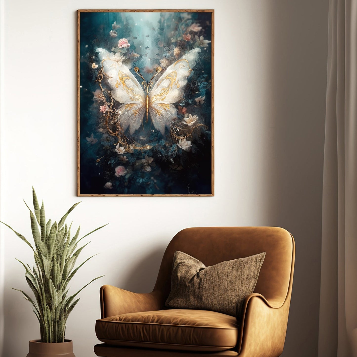 Nature-inspired Fantasy, Butterfly Canvas Painting, Forest Wall Art Decor - Poster Gift For Butterfly Lovers