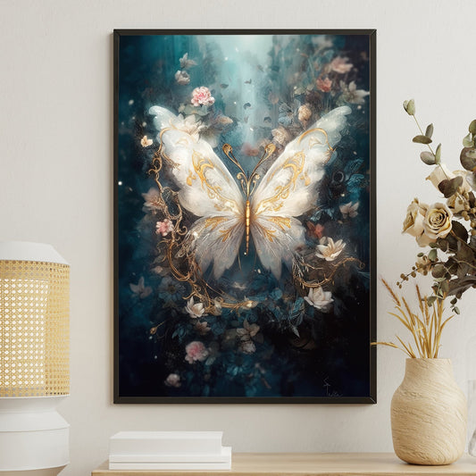 Nature-inspired Fantasy, Butterfly Canvas Painting, Forest Wall Art Decor - Poster Gift For Butterfly Lovers