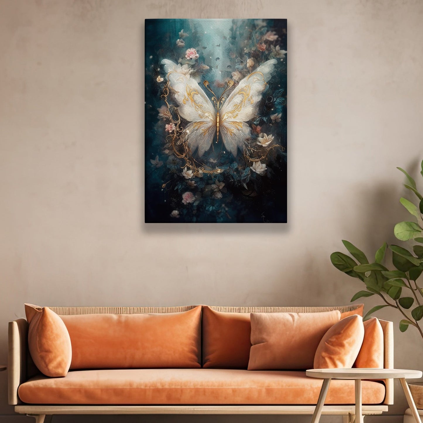 Nature-inspired Fantasy, Butterfly Canvas Painting, Forest Wall Art Decor - Poster Gift For Butterfly Lovers