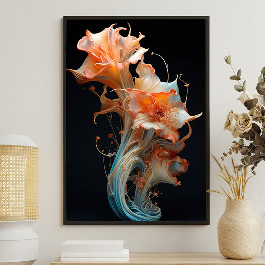 Orange And Blue Abstract, Modern Flower Canvas Painting, Wall Art Decor - Poster Gift For Flower Lovers