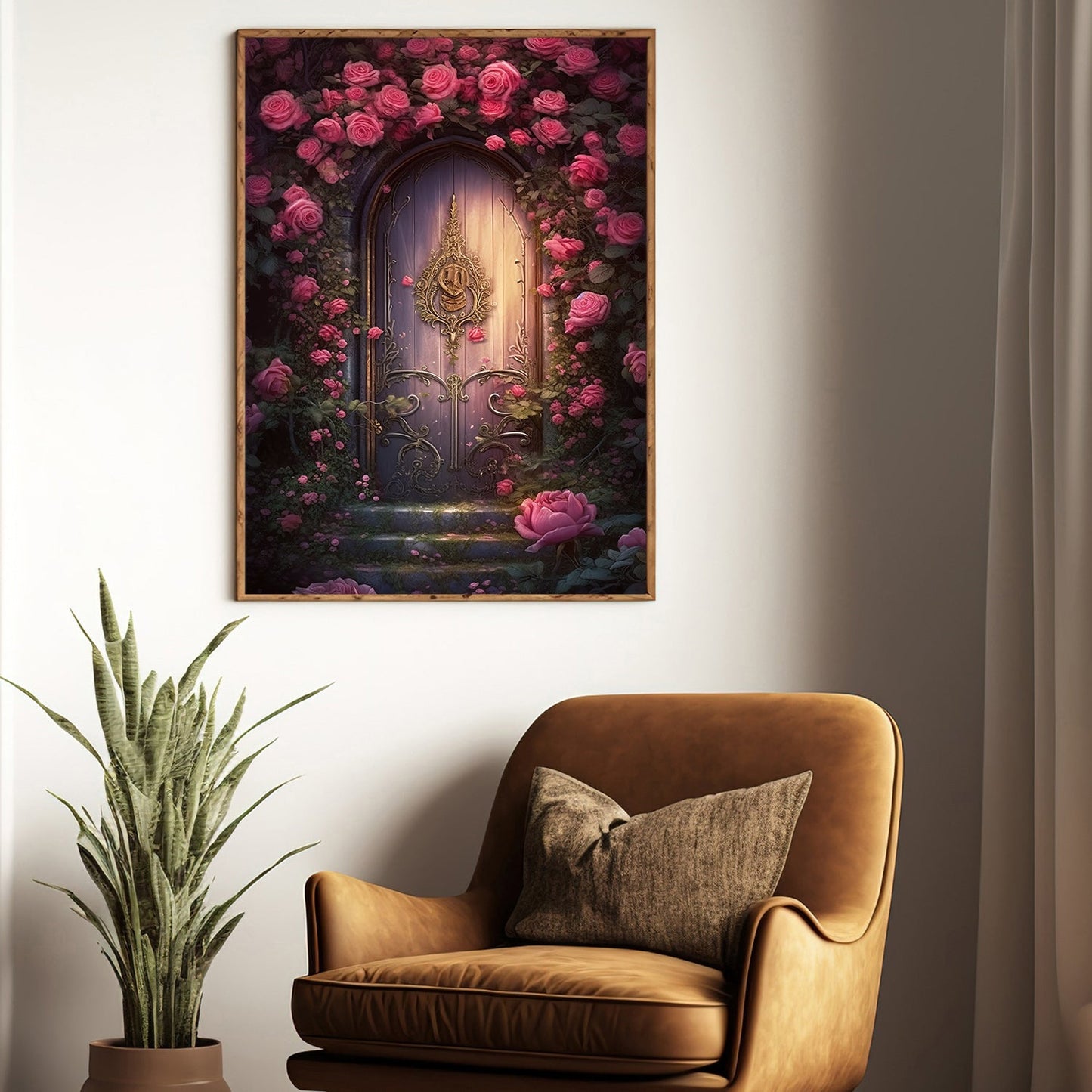 Secret Garden Rose Door, Modern Flower Canvas Painting, Rose Wall Art Decor, Poster Gift For Roses Lovers