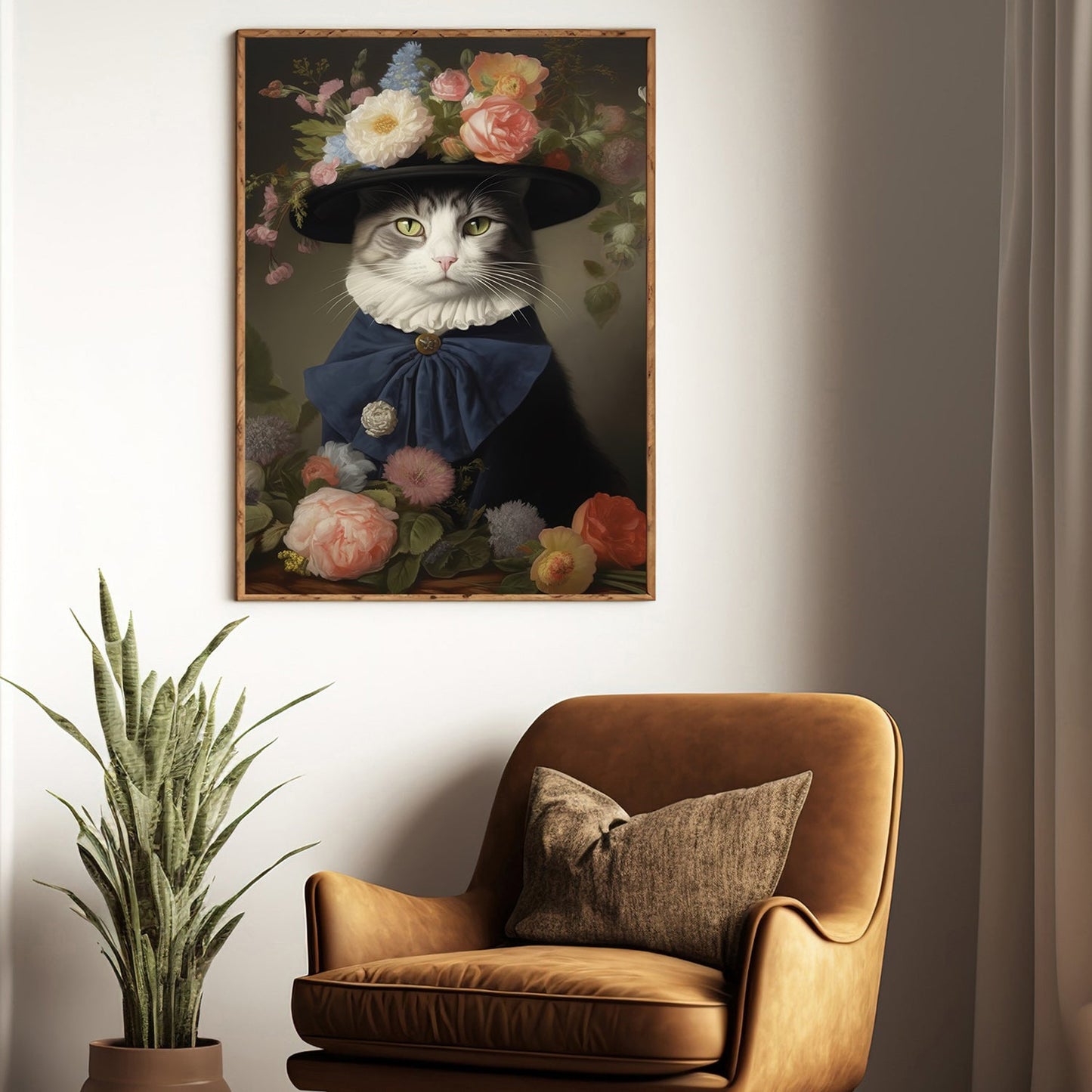 Cat Lady Wear Hat, Victorian Cat Canvas Painting, Victorian Animal Wall Art Decor, Poster Gift For Cat And Books Lovers