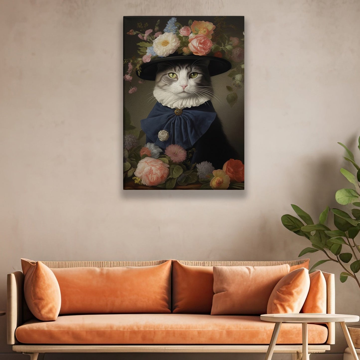 Cat Lady Wear Hat, Victorian Cat Canvas Painting, Victorian Animal Wall Art Decor, Poster Gift For Cat And Books Lovers