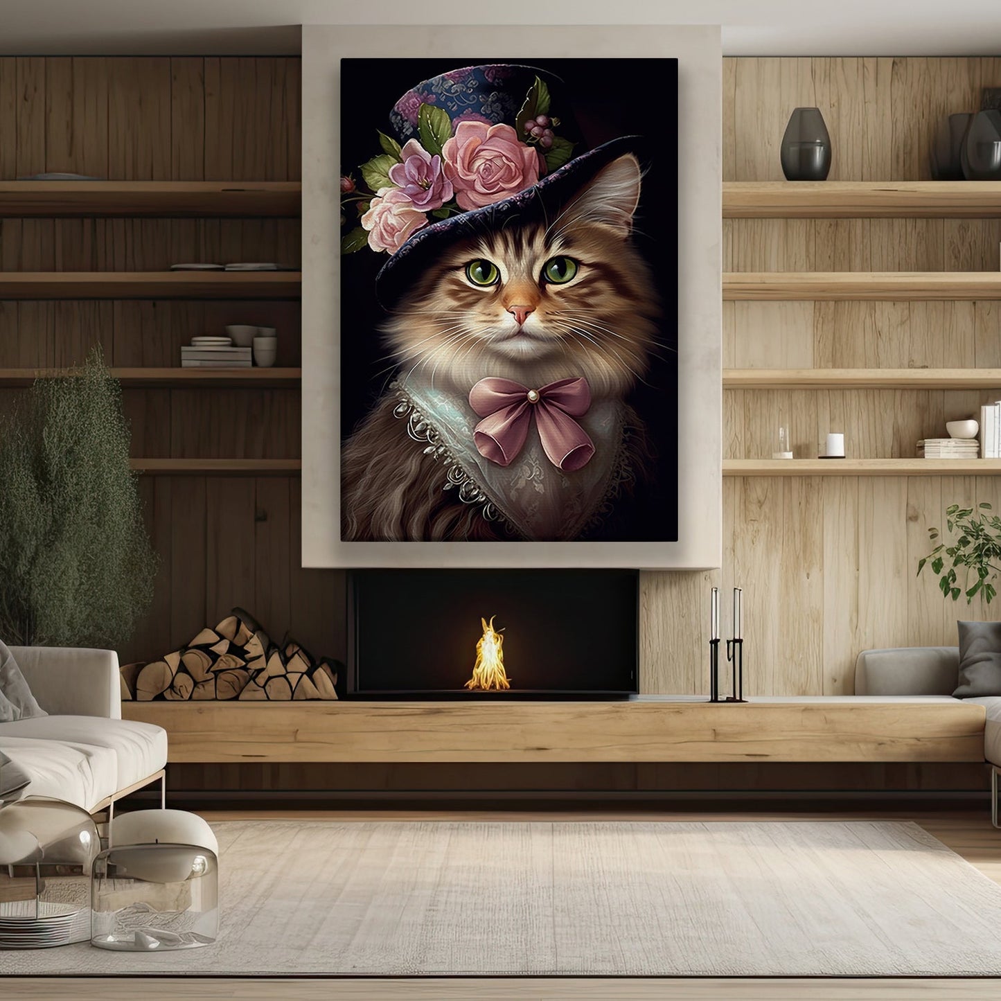 Dressed Up Cat, Victorian Canvas Painting, Mystical Wall Art Decor, Poster Gift For Cat And Books Lovers