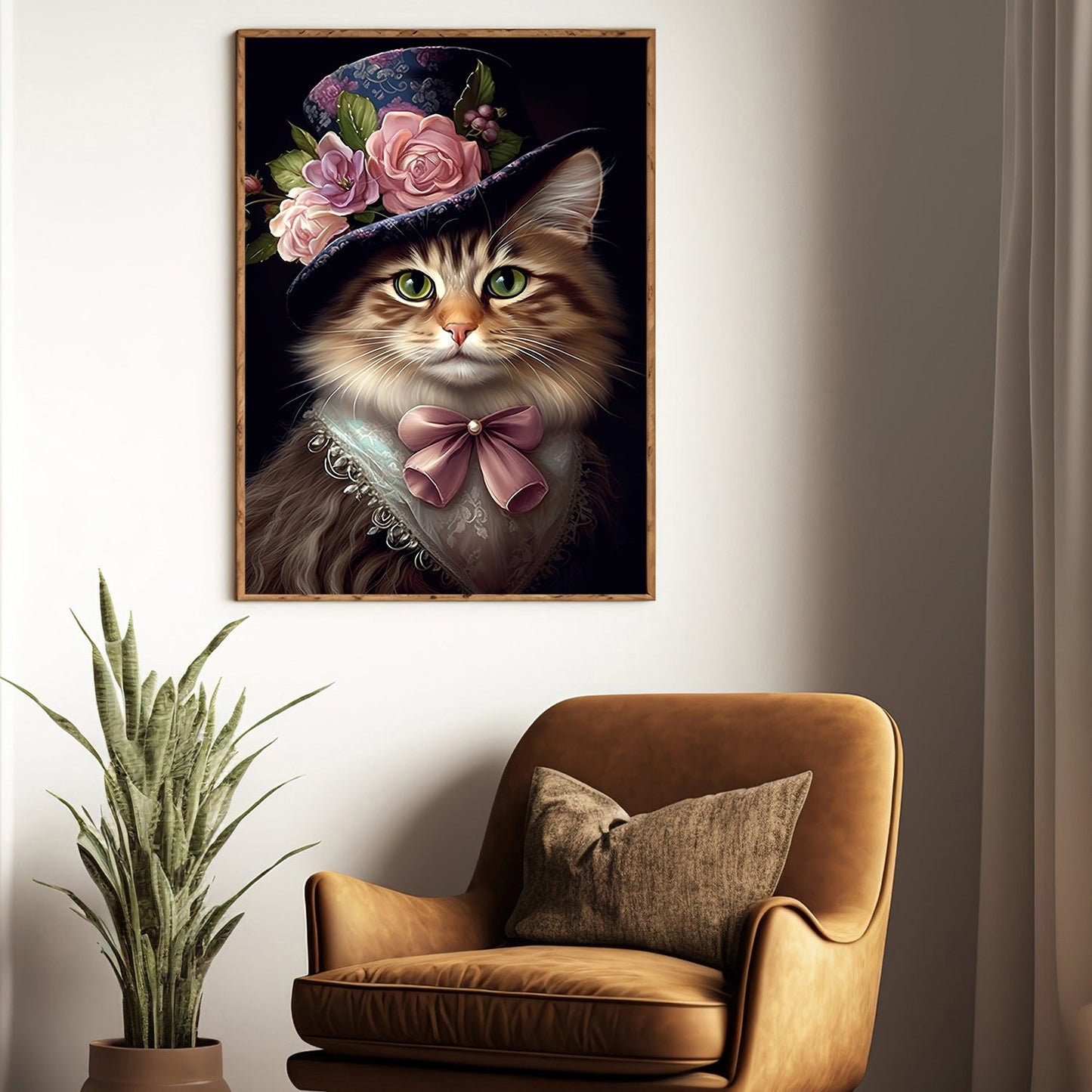 Dressed Up Cat, Victorian Canvas Painting, Mystical Wall Art Decor, Poster Gift For Cat And Books Lovers