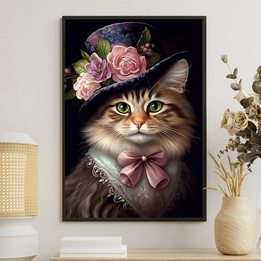 Dressed Up Cat, Victorian Canvas Painting, Mystical Wall Art Decor, Poster Gift For Cat And Books Lovers