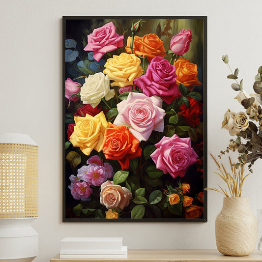 Colorful Roses, Modern Flower Canvas Painting, Roses Wall Art Decor, Poster Gift For Flower Lovers