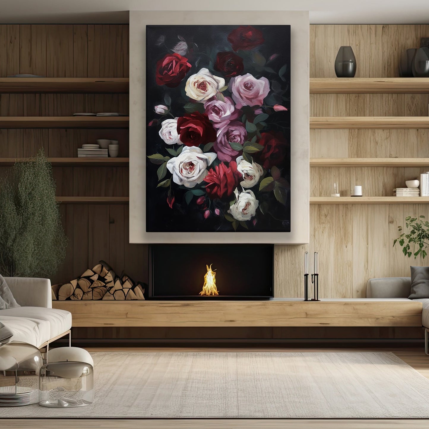 Decorative Roses Flower, Modern Flower Canvas Painting, Wall Art Decor, Poster Gift For Roses Lovers