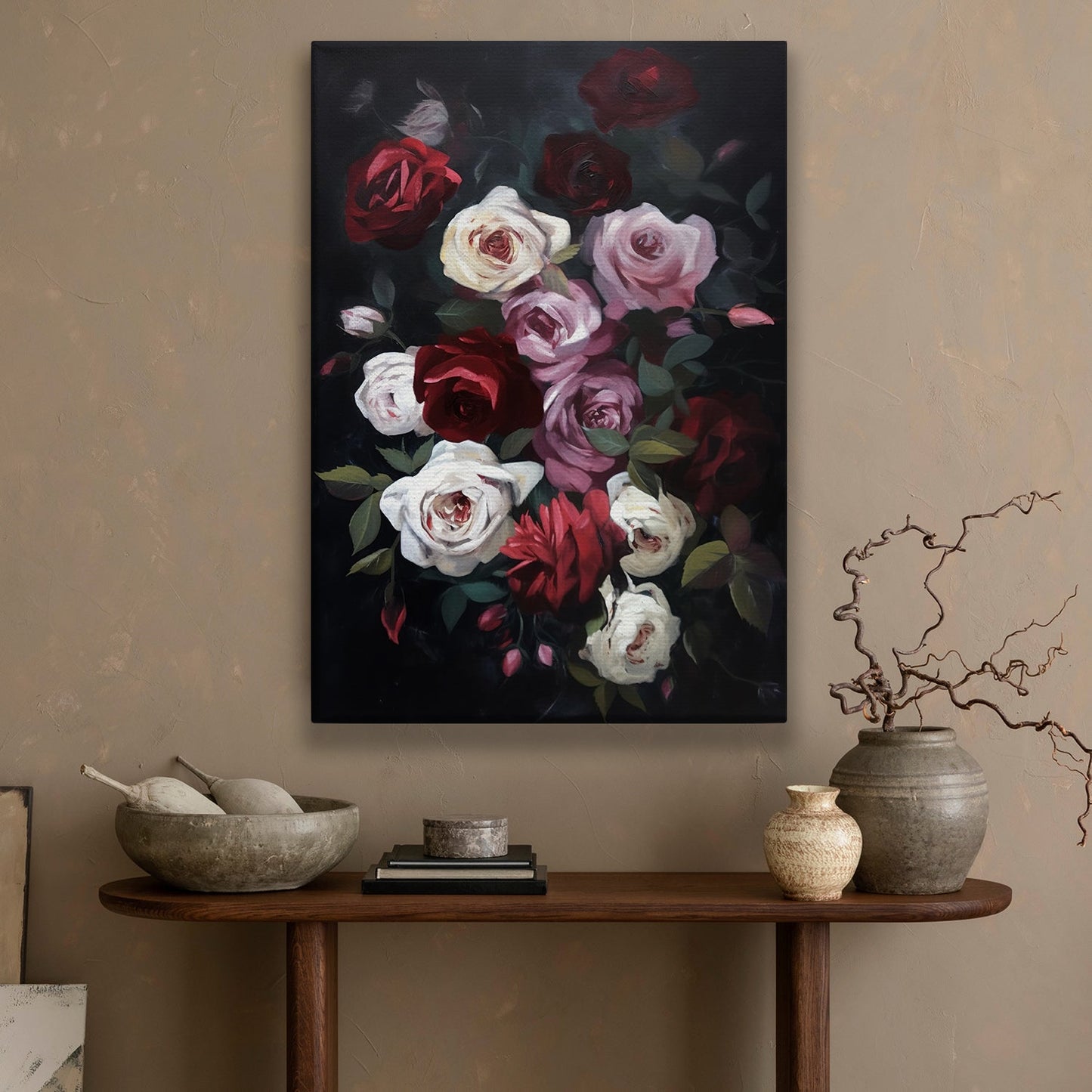 Decorative Roses Flower, Modern Flower Canvas Painting, Wall Art Decor, Poster Gift For Roses Lovers