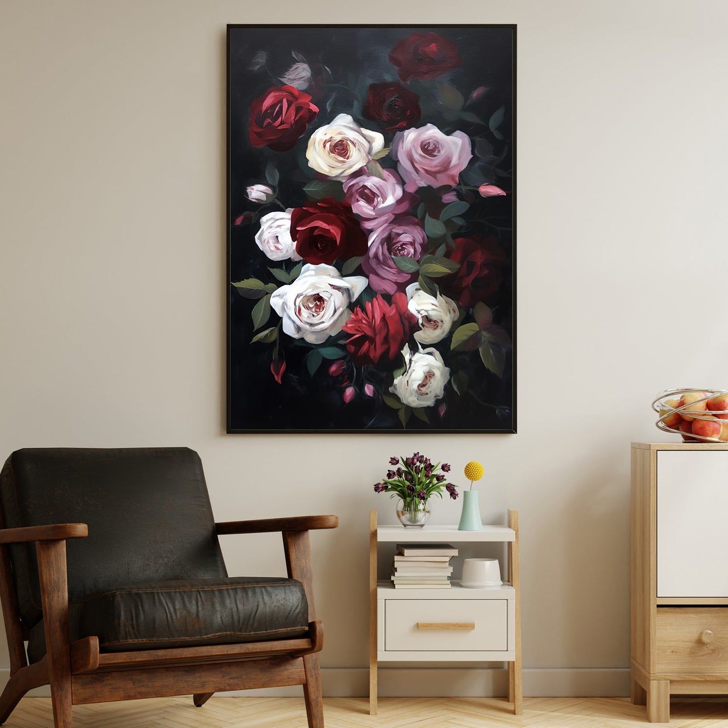 Decorative Roses Flower, Modern Flower Canvas Painting, Wall Art Decor, Poster Gift For Roses Lovers