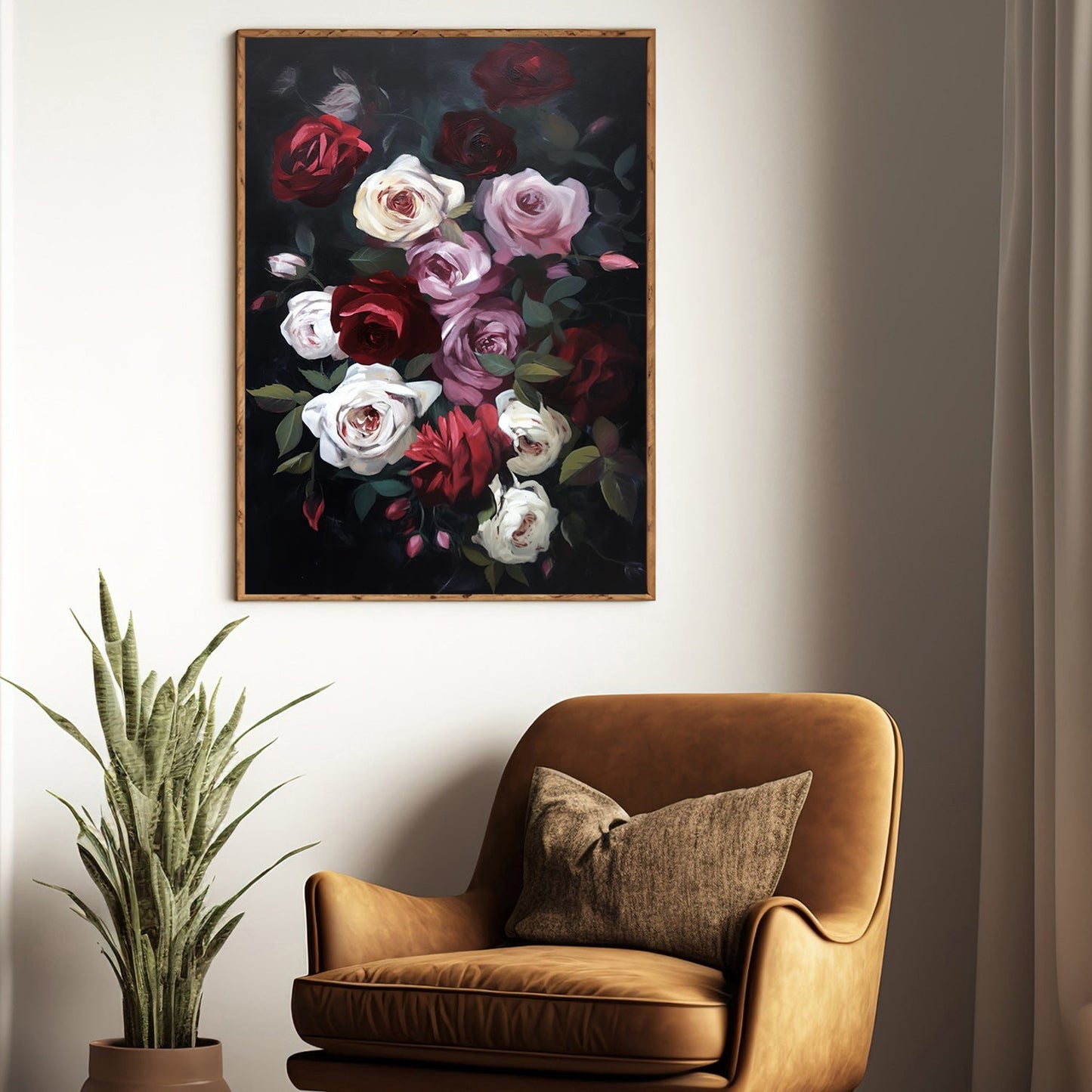 Decorative Roses Flower, Modern Flower Canvas Painting, Wall Art Decor, Poster Gift For Roses Lovers