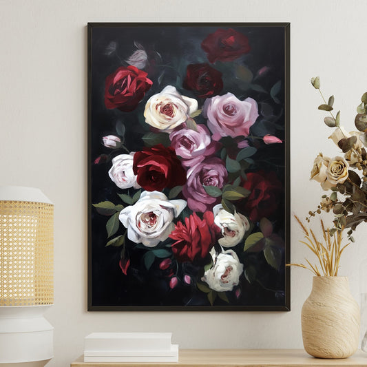 Decorative Roses Flower, Modern Flower Canvas Painting, Wall Art Decor, Poster Gift For Roses Lovers