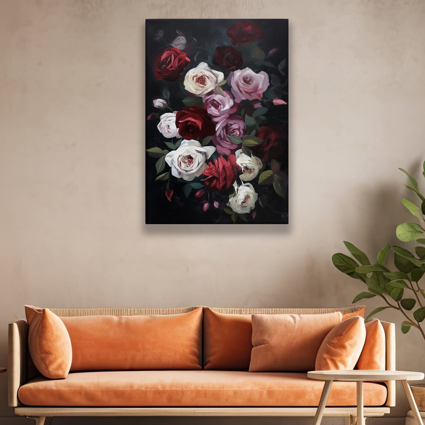 Decorative Roses Flower, Modern Flower Canvas Painting, Wall Art Decor, Poster Gift For Roses Lovers