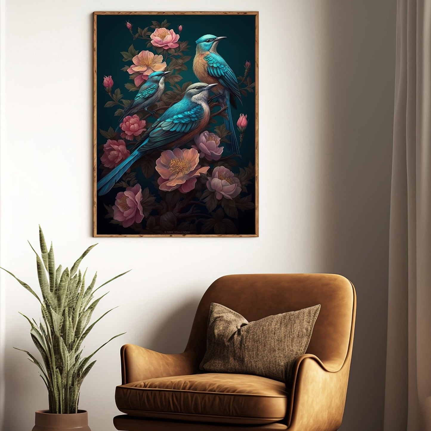 Vibrant Avian And Floral, Bird Canvas Painting, Wall Art Decor - Poster Gift For Bird Lovers