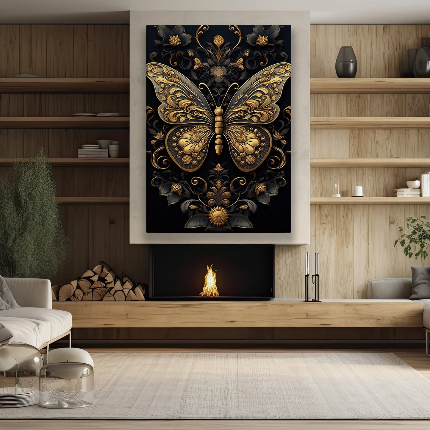 Golden Butterfly, Victorian Canvas Painting, Mystery Wall Art Decor, Poster Gift For Butterfly Lovers