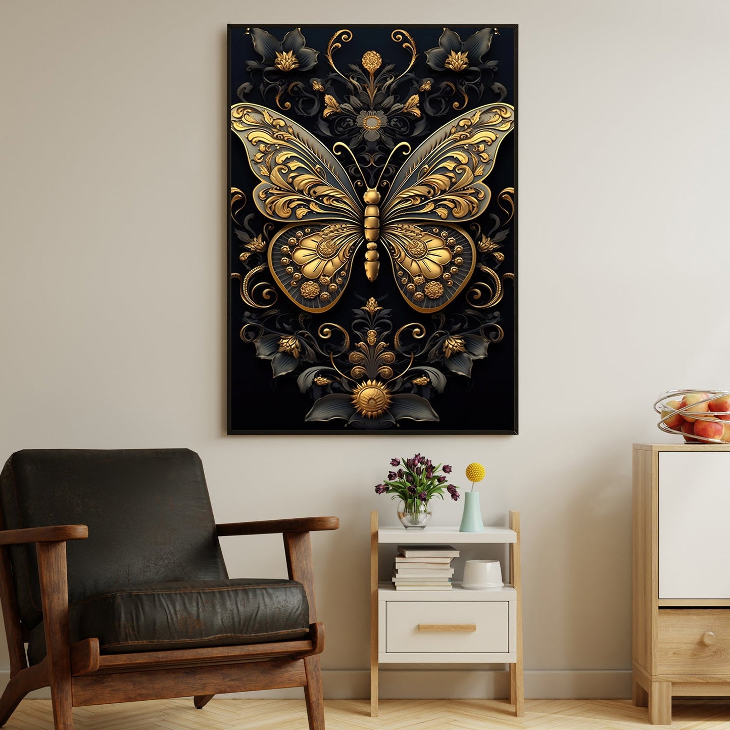 Golden Butterfly, Victorian Canvas Painting, Mystery Wall Art Decor, Poster Gift For Butterfly Lovers