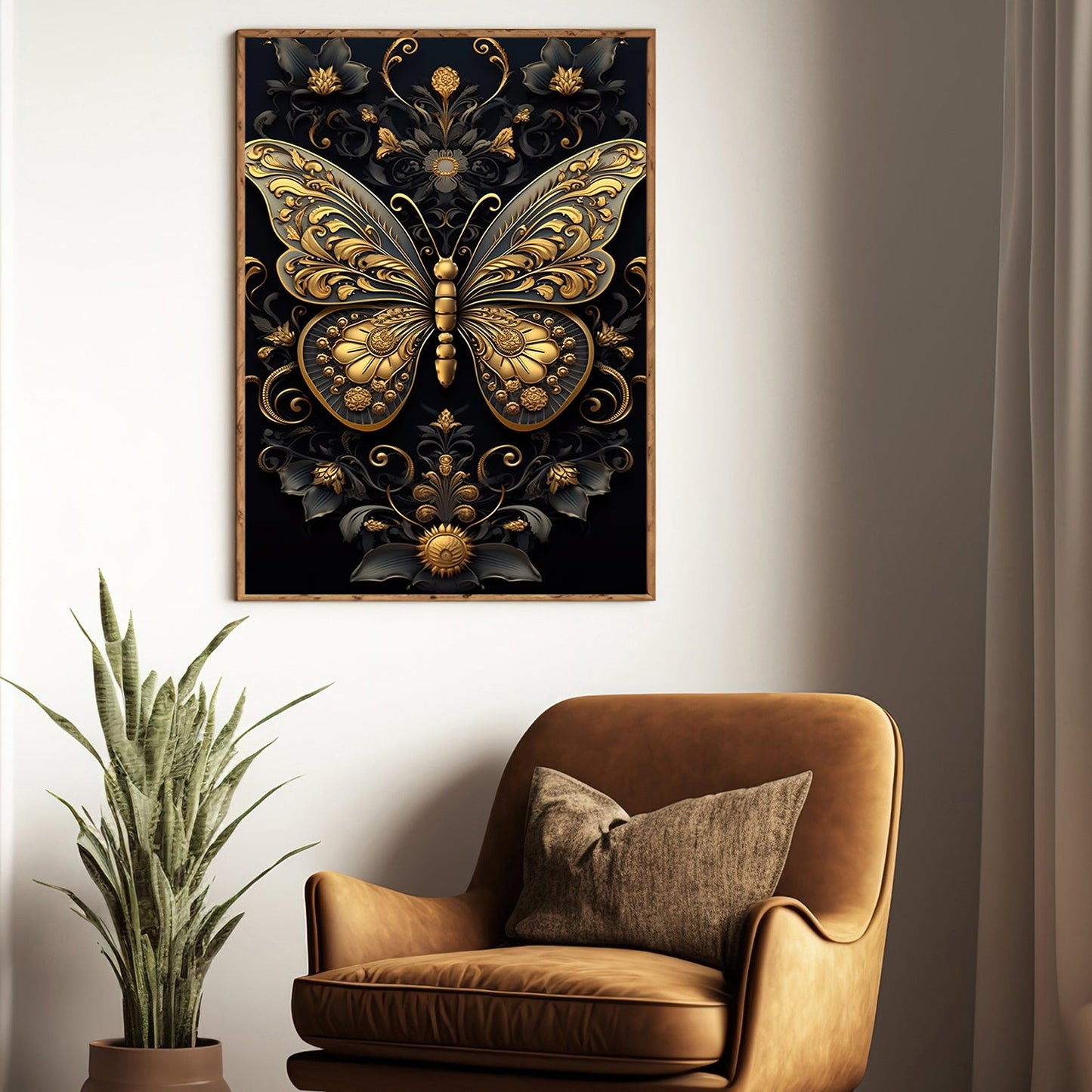 Golden Butterfly, Victorian Canvas Painting, Mystery Wall Art Decor, Poster Gift For Butterfly Lovers