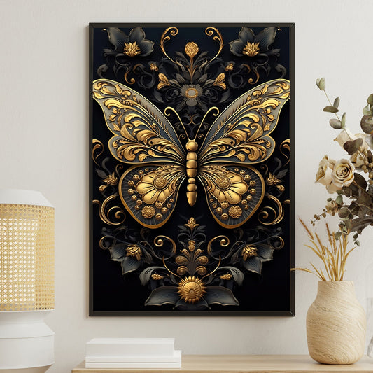 Golden Butterfly, Victorian Canvas Painting, Mystery Wall Art Decor, Poster Gift For Butterfly Lovers