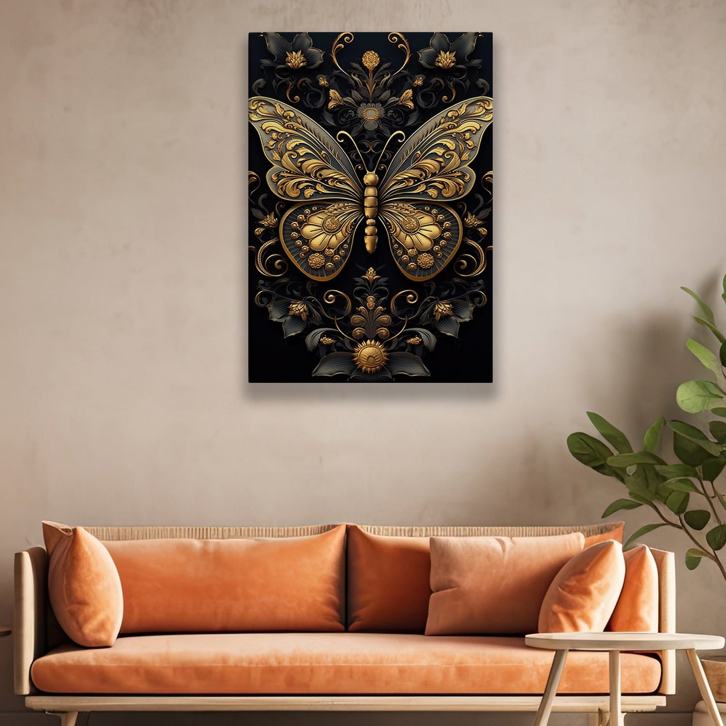 Golden Butterfly, Victorian Canvas Painting, Mystery Wall Art Decor, Poster Gift For Butterfly Lovers