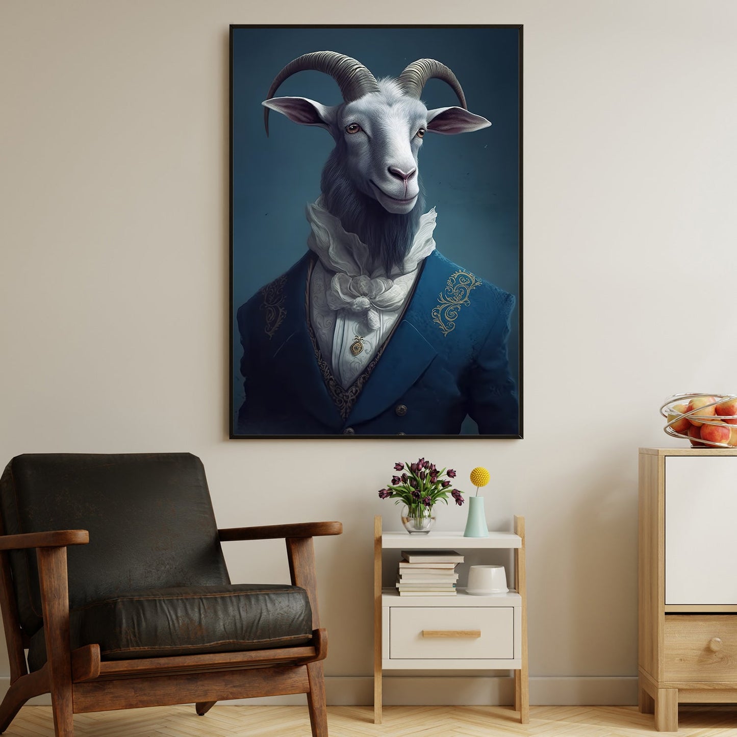 Gentlemen Goat In Suit, Victorian Goat Canvas Painting, Goat Portrait Wall Art Decor, Poster Gift For Goat Lovers