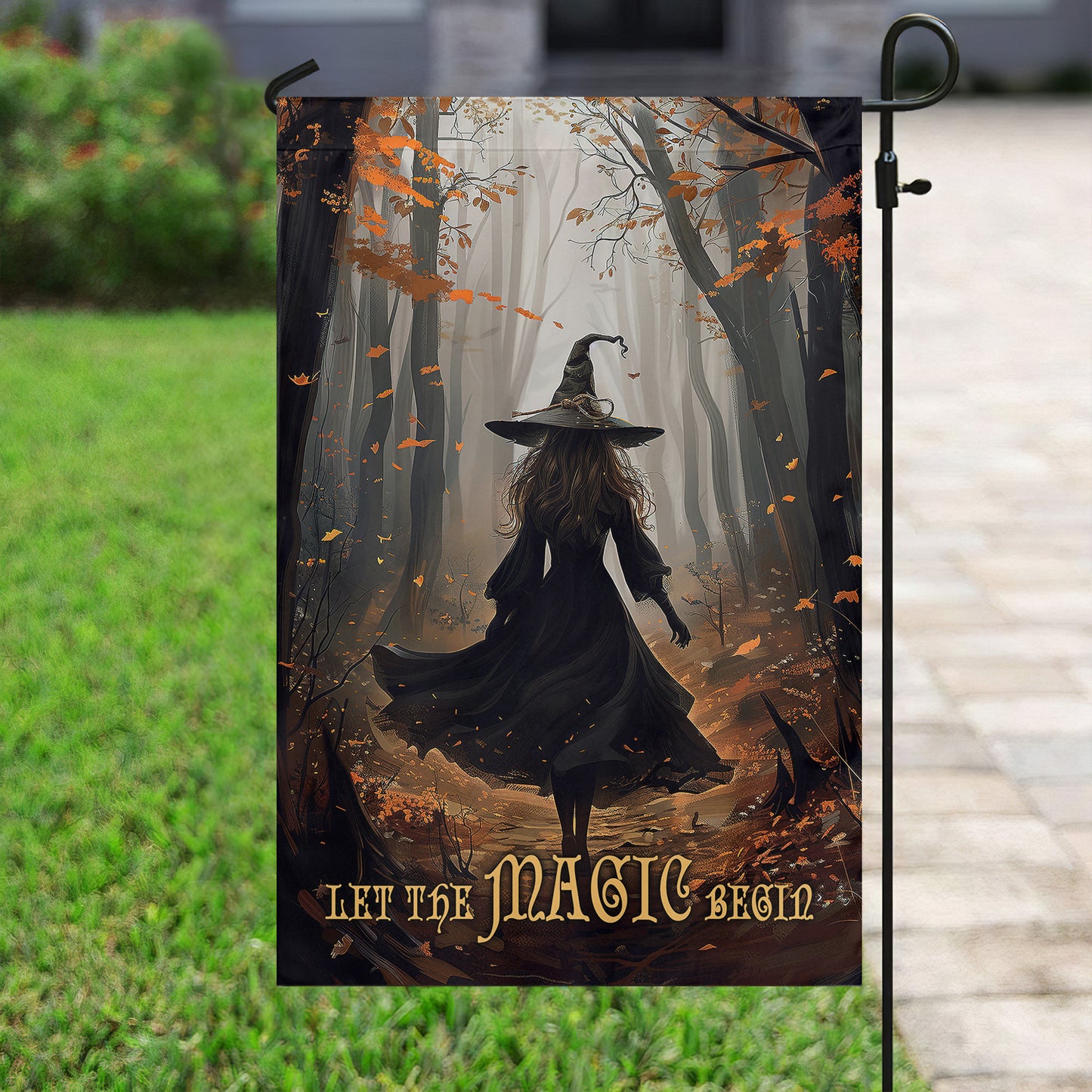 Autumnal Witch's Path, Halloween Garden Flag & House Flag, Witch Outdoor Decor, Spooky Yard Decor Gift For Witch Lovers