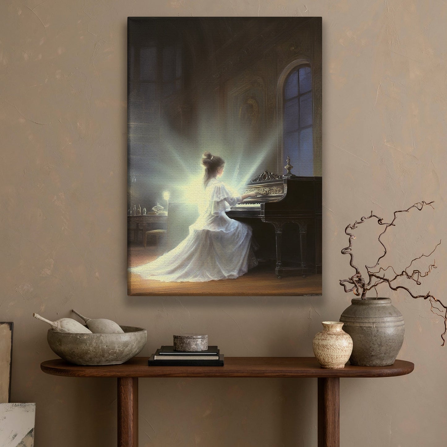 Princess Play Piano, Victorian Canvas Painting, Women Wall Art Decor, Poster Gift For Piano Lovers