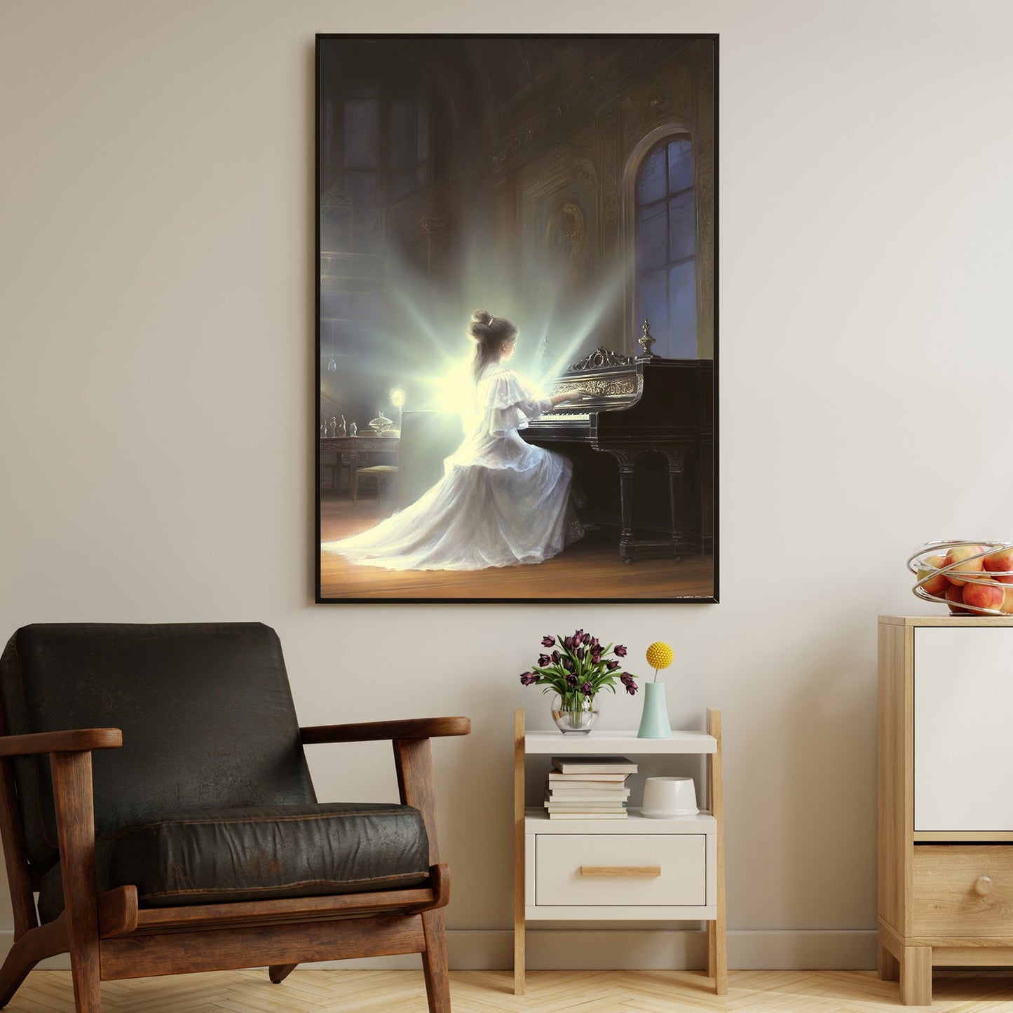 Princess Play Piano, Victorian Canvas Painting, Women Wall Art Decor, Poster Gift For Piano Lovers