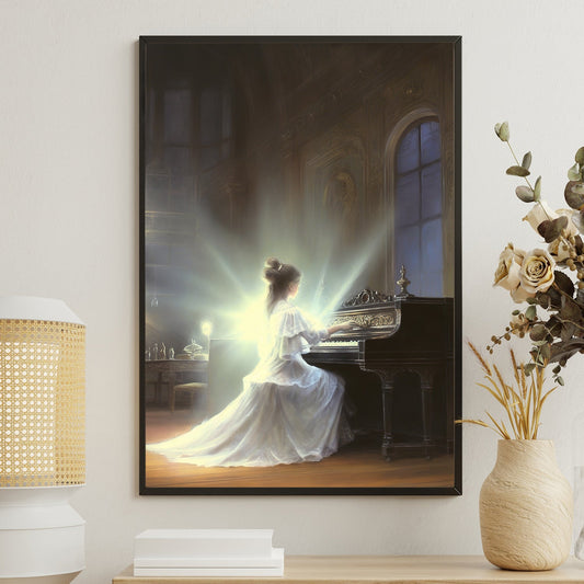 Princess Play Piano, Victorian Canvas Painting, Women Wall Art Decor, Poster Gift For Piano Lovers