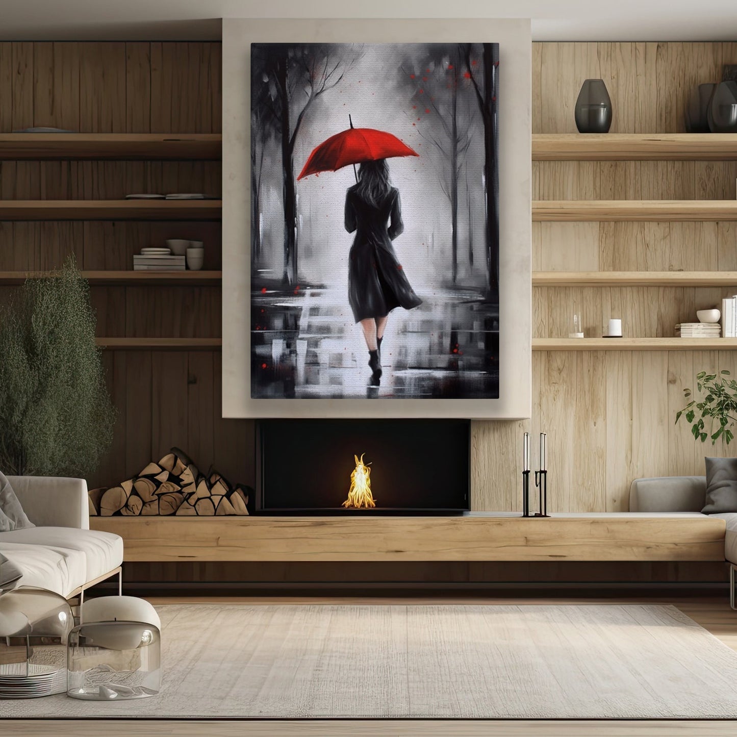 Lady Under The Rain, Women Canvas Painting, Wall Art Decor, Morden Women Poster Gift