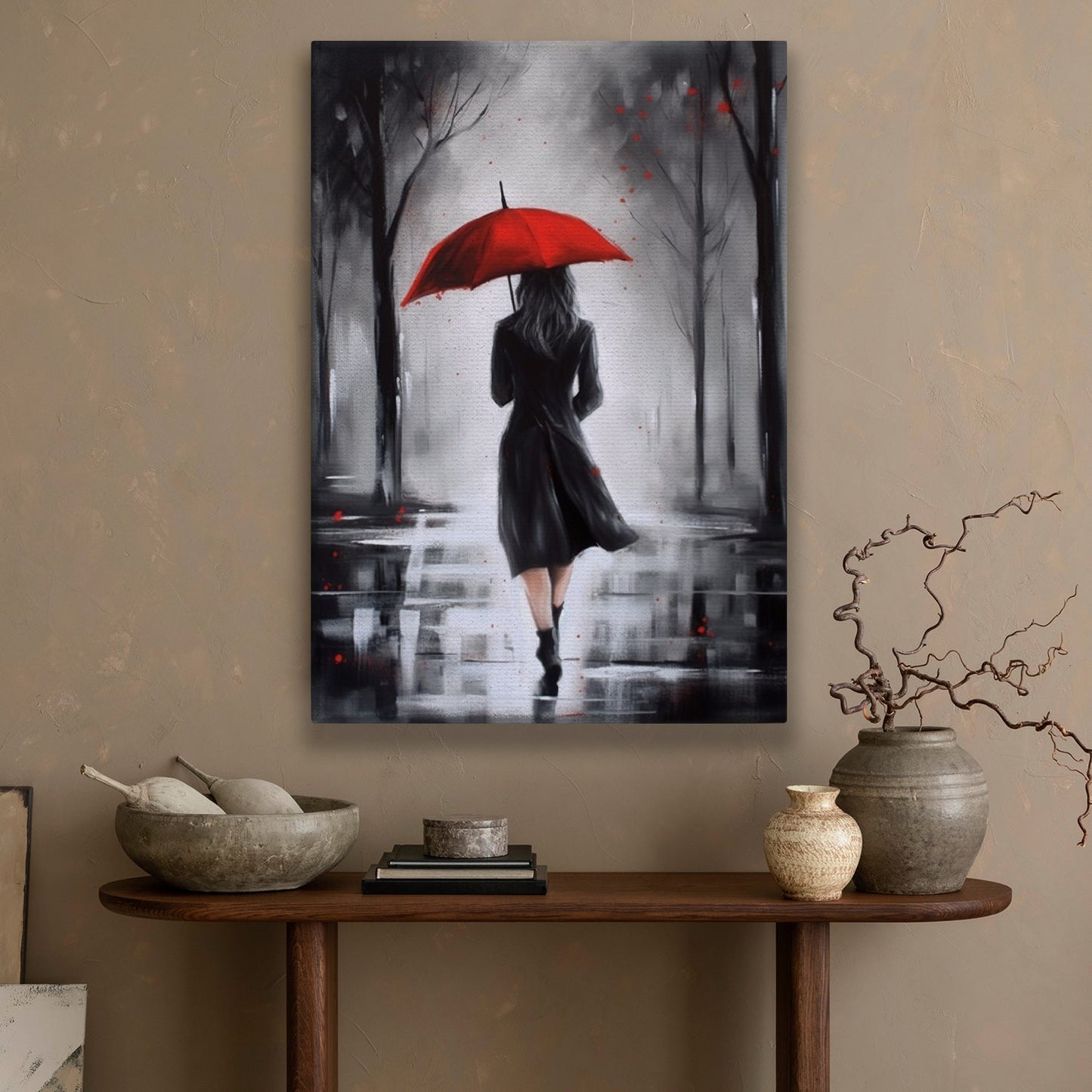 Lady Under The Rain, Women Canvas Painting, Wall Art Decor, Morden Women Poster Gift
