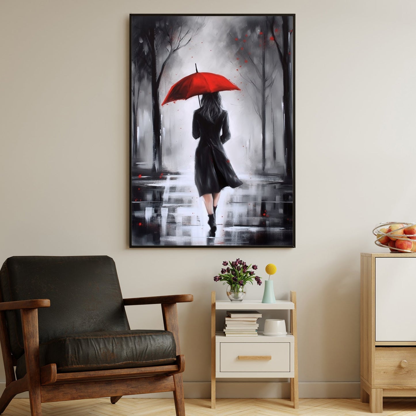 Lady Under The Rain, Women Canvas Painting, Wall Art Decor, Morden Women Poster Gift