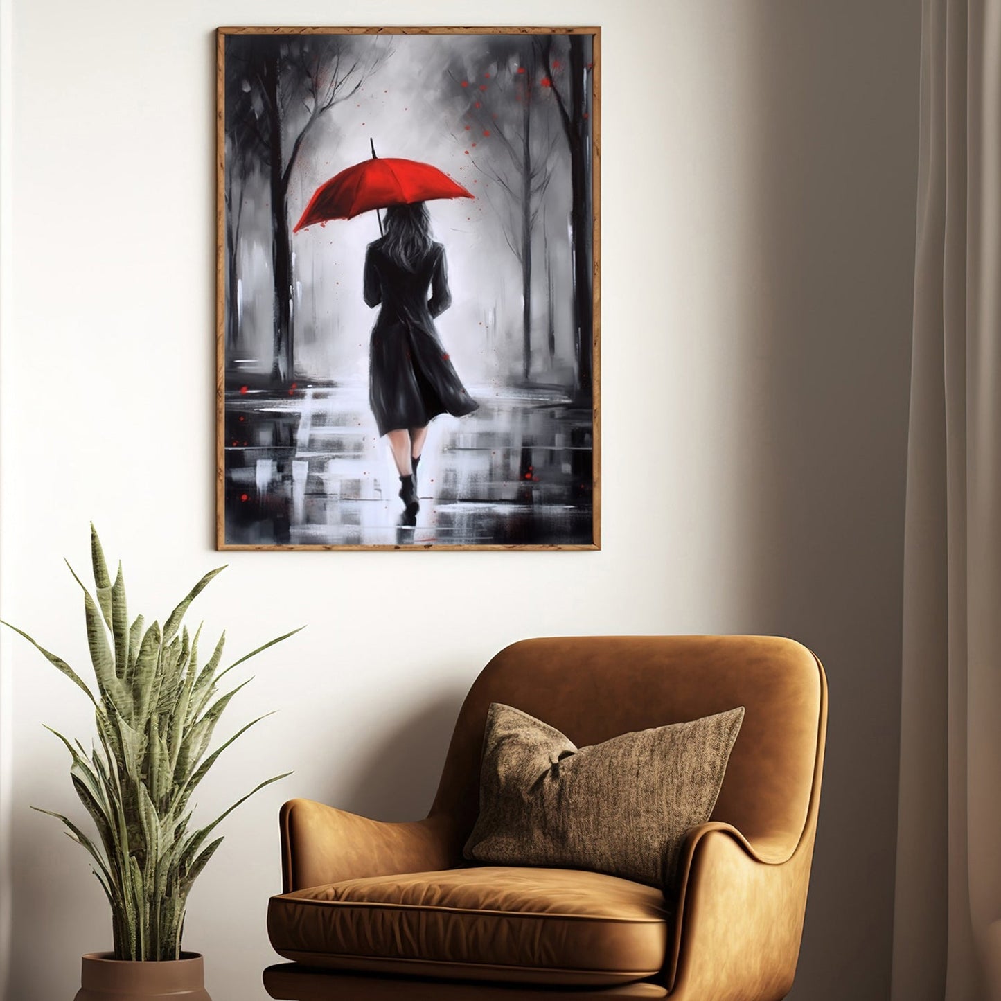 Lady Under The Rain, Women Canvas Painting, Wall Art Decor, Morden Women Poster Gift
