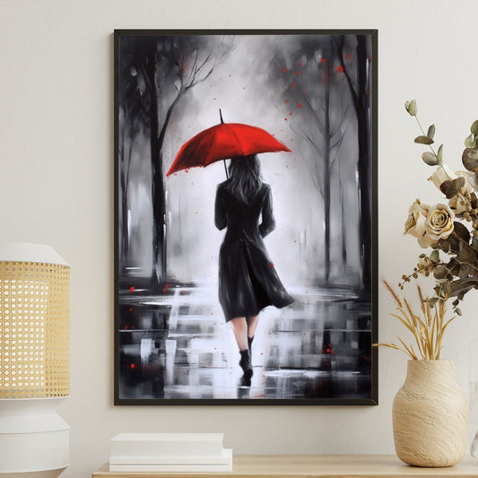 Lady Under The Rain, Women Canvas Painting, Wall Art Decor, Morden Women Poster Gift
