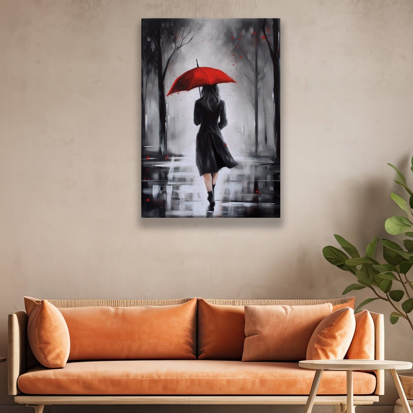 Lady Under The Rain, Women Canvas Painting, Wall Art Decor, Morden Women Poster Gift