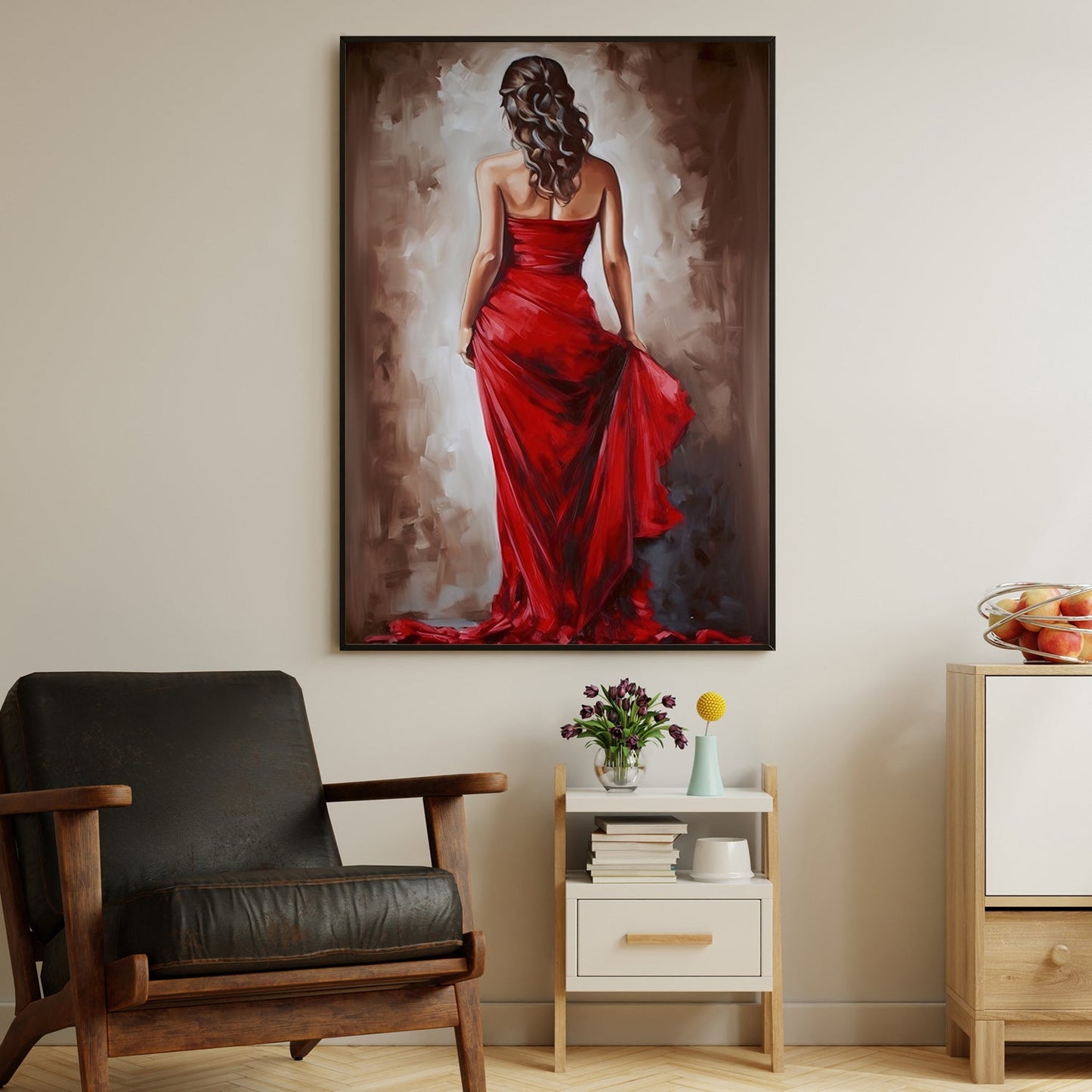 Red Dress Lady Walking, Women Canvas Painting, Wall Art Decor, Morden Women Poster Gift